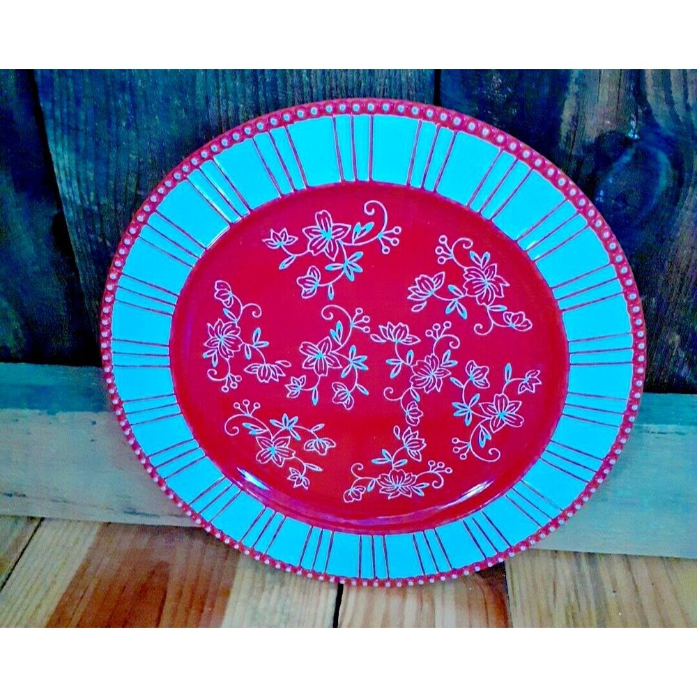 Temptations Red Floral Lace Dinner Plate 10.5” Excellent Pre-owned